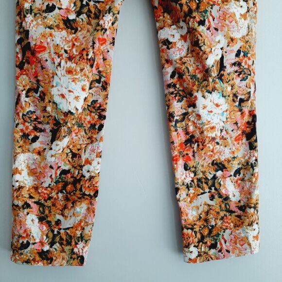 LINEA DOMANI / Crop Ankle Pants Abstract Multicolor Floral Tan Red Pink White 4 - Picture 10 of 15